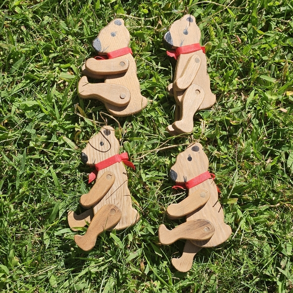 Vintage Wood Teddy Bear Christmas Ornaments (Set of 4) - Picture 2 of 10